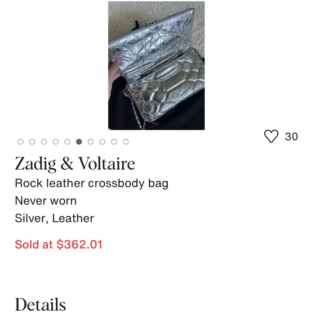 Zadig & Voltaire Silver Crossbody Bag Rock Leather